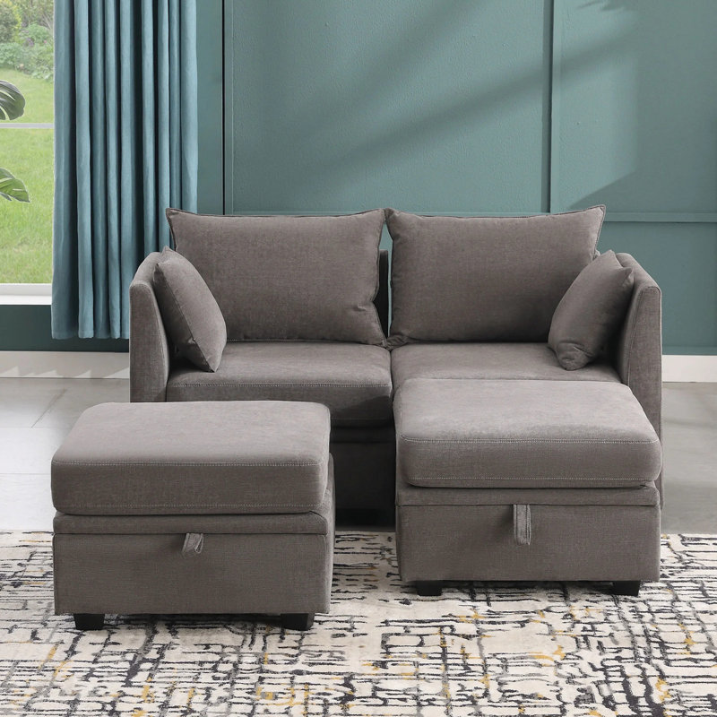 Canapé modulaire modulaire en U avec canapé et rangement, Lin gris