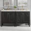 Meuble-lavabo de salle de bain avec double vasque en céramique, portes à fermeture en douceur, tiroir de rangement et tablette noire pour un rangement élégant-364651631