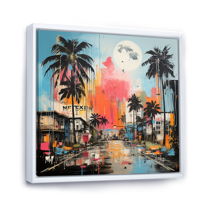 Popart Maui Beach Landscape 2 - fruits, art mural, Cadre flottant blanc, H 16 po x l 16 po