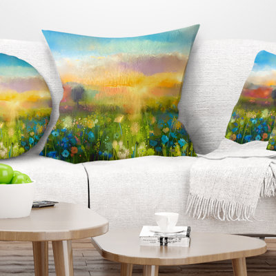 Sunset Meadow Landscape - Landscape Printed Pillow