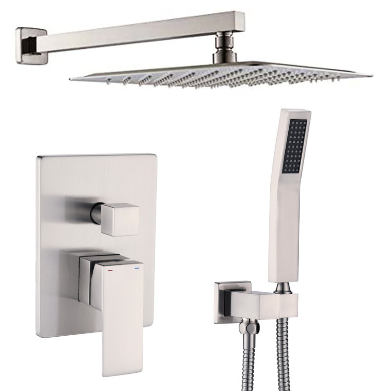 12" Rain Shower Head System Wall Mounted In Brushed Nickel - Natural Rainfall Recreation, Self-cleaning Exit Hole, American Standard Pipe Mimic, Output Slot Gap Gap, Aligns With