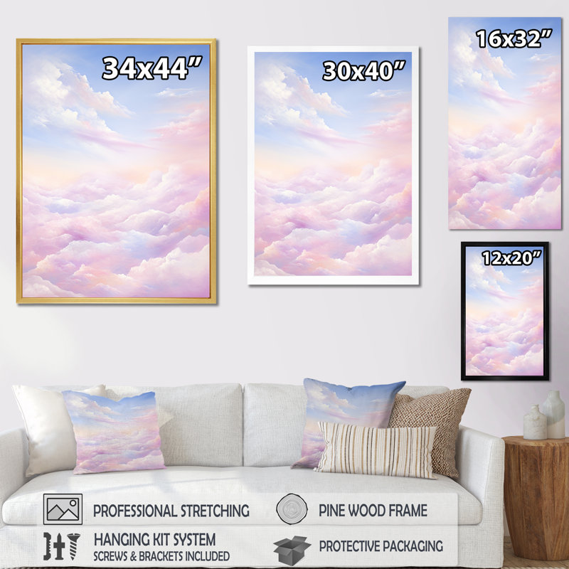 «Pink Clouds Scenery Minimalisme», reproduction sur toile, H 32 po x l 16 po x P 1 po, Cadre flottant noir