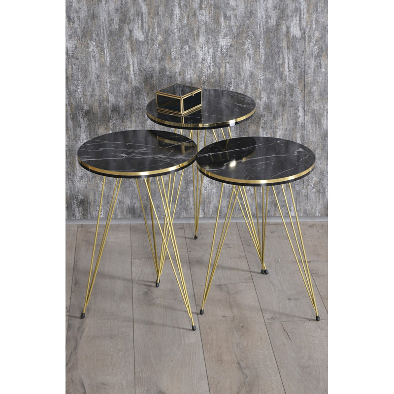 Colm Living Room Table Set, Black Marble
