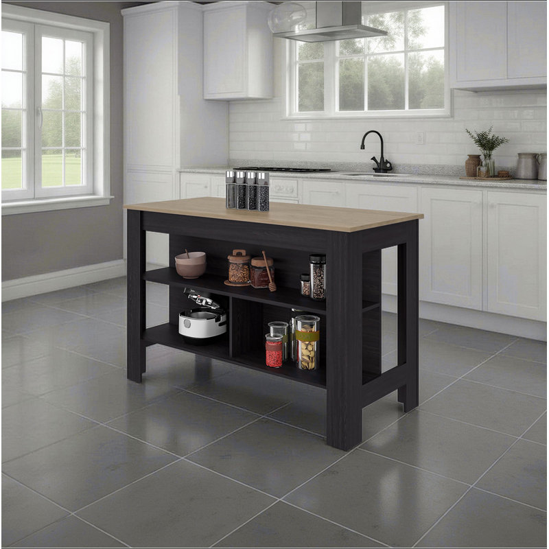 Wenge Open Storage Kitchen Island, 35.4" H x 54.4" W x 25.2" D