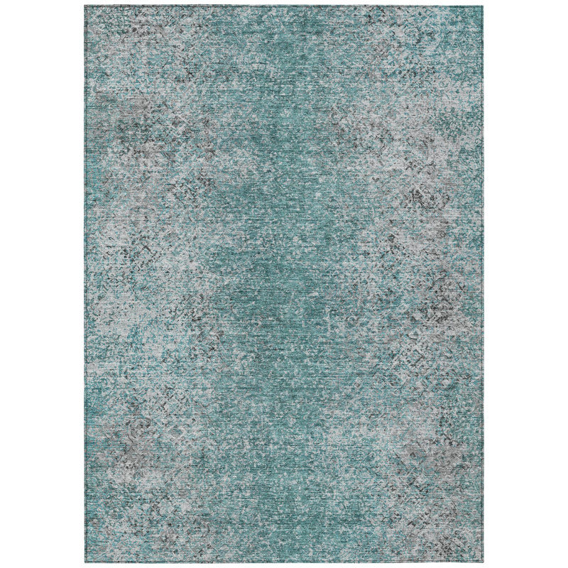 Tapis intérieur / extérieur oriental bleu sarcelle et gris anthracite lavable 3 pi x 5 pi
