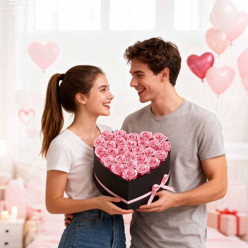 27 roses roses conservées dans une boîte-cadeau en forme de cœur, éternelles fleurs pour la Saint-Valentin, cadeaux d'anniversaire pour elle