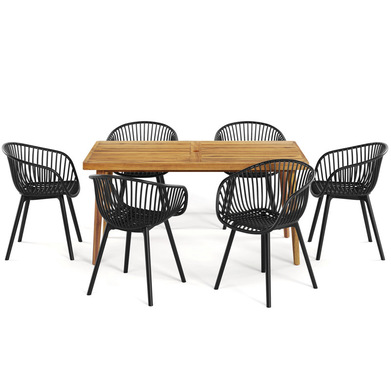 Mykonos Janiyah Ensemble de salle à manger d'extérieur Paito 7 pièces, chaise de salle à manger 6 pièces avec 1 table d'acacia