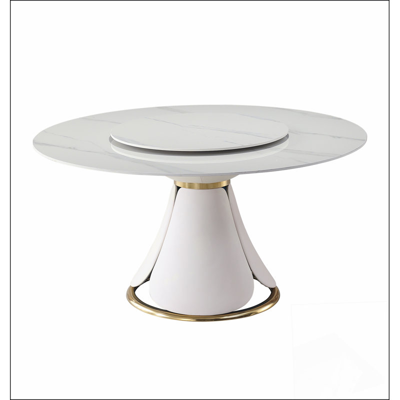 Everly Quinn Sintered stone dining table with 31.5" round turntable for ...