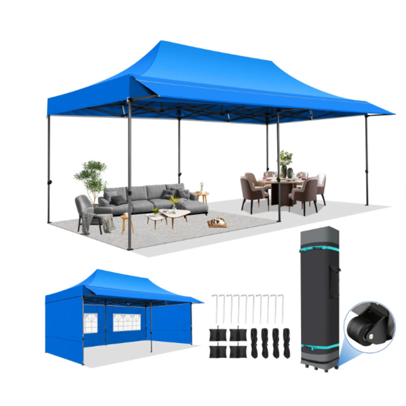 10X20 ft Pop Up Canopy Tent with Awning,Heavy Duty Canopy, Blue