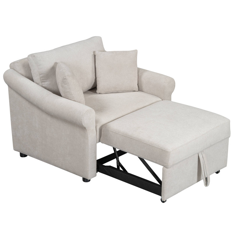 Fauteuil convertible en chenille avec dossier réglable, chaise longue 3 en 1 se transformant en lit, lit simple, Beige