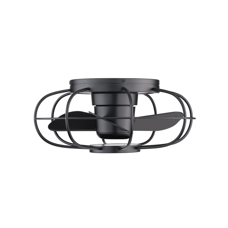 Ventilateur de plafond à cage intelligente 22 pouces à 3 pales avec télécommande et ensemble d'éclairage inclus, Noir