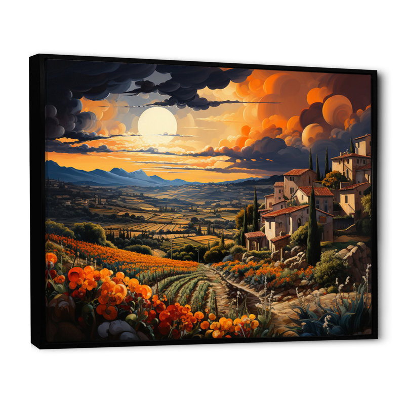 Impression sur toile, "French Vineyard Symphony II", Cadre flottant noir, H 16 po x l 32 po x P 1 po