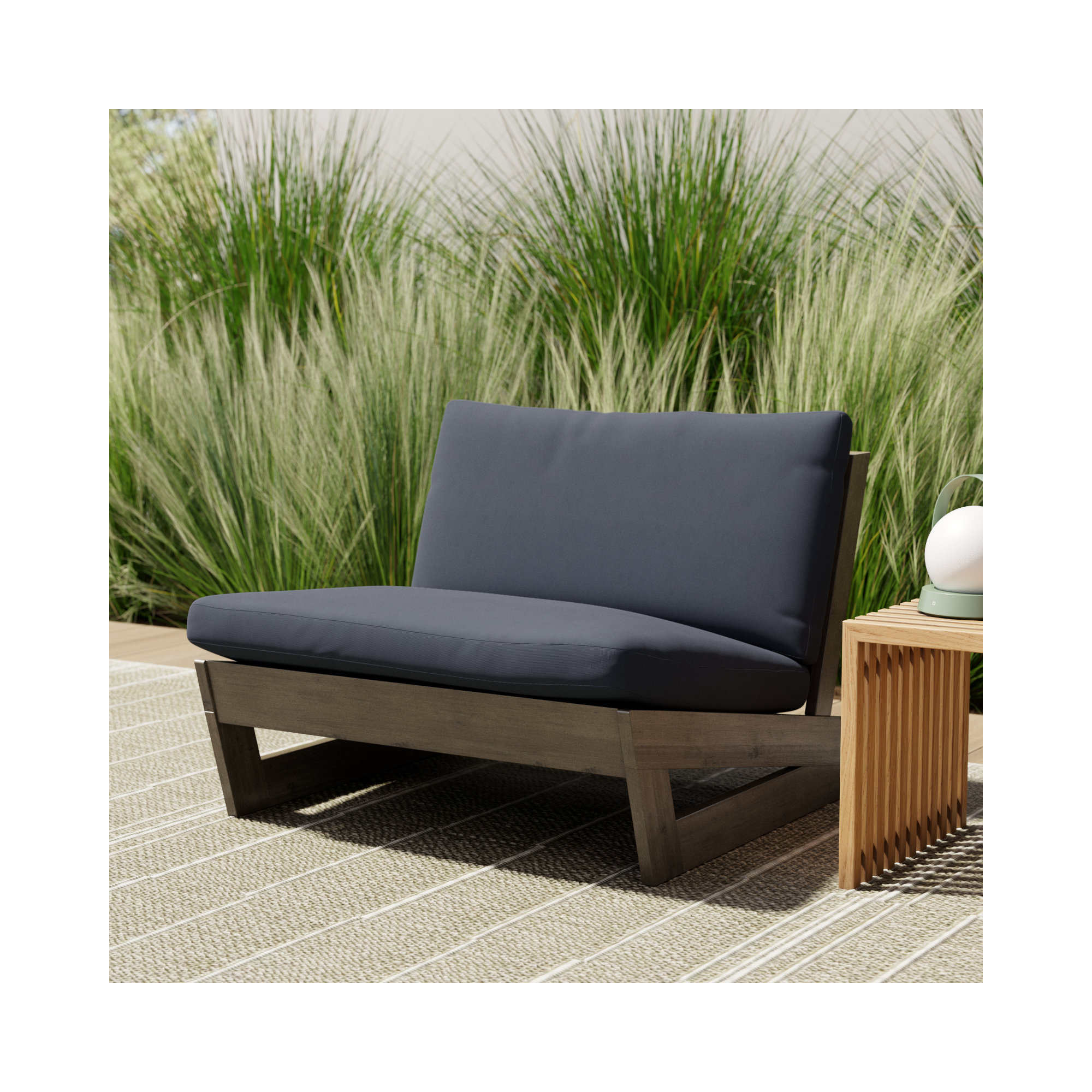 Louise Acacia Outdoor Armless Lounge Chair, Gray Frame/Dark Gray Cushion