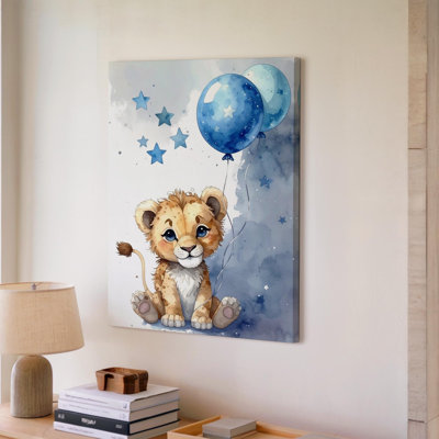 Lion With Balloon Canvasplayful Nursery Wall Art Canvas Ready To Hang Gallery Wrapped Home Decor Modern Design Premium Quality Decor