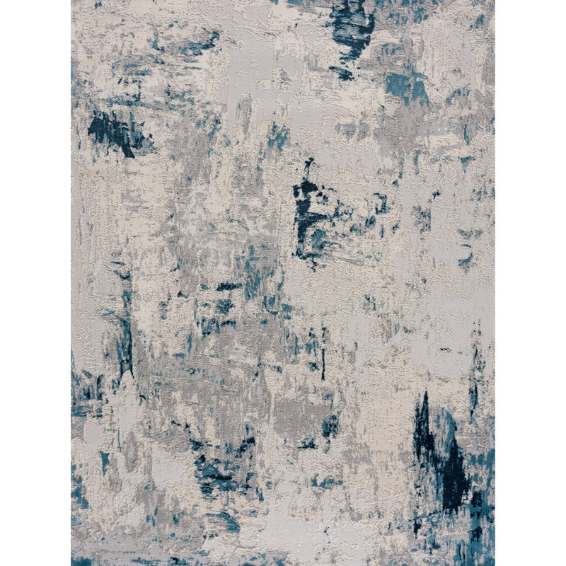 Rug Branch Amara 5' x 8' (5'3" x 7'7") Blue/Cream Abstract Indoor Area Rug, Contemporary, Medium Pile, Stain-Resistant Carpet - Living Room, Bedroom, Dining Room, and Kitchen