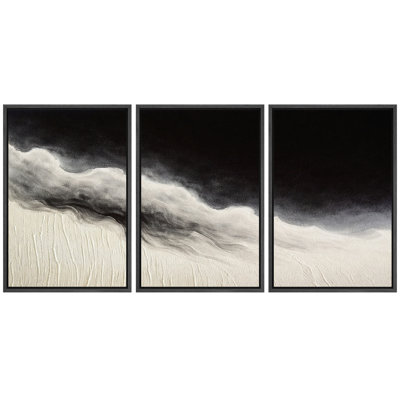 Modern Black and White Abstract Wave Artwork, Living Room Pictures, Framed Canvas Giclee Print Wall Art