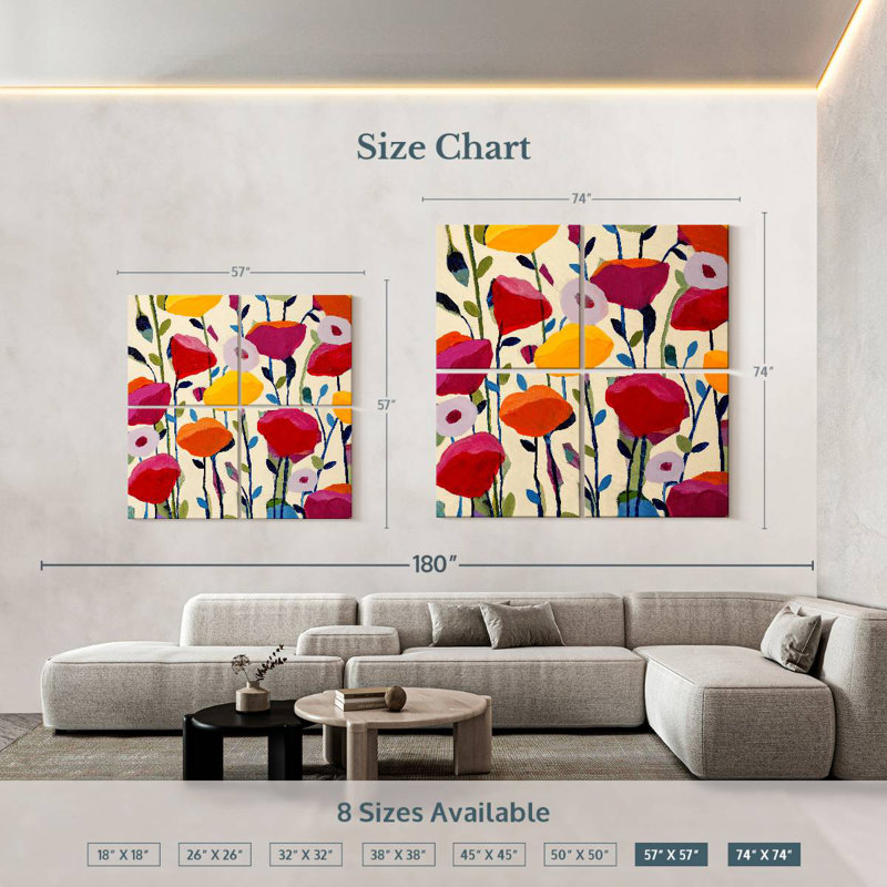 Harnek Bursting Poppies, 74" H x 74" W