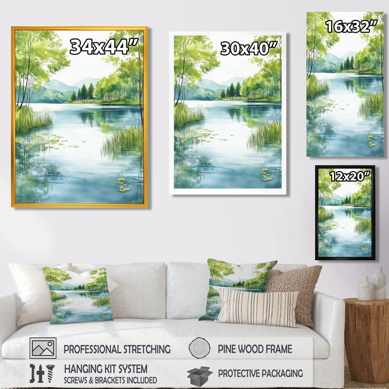 Spring Lake Light I - Green Cottage Wall Art, Black Floater Framed, 20" H x 12" W