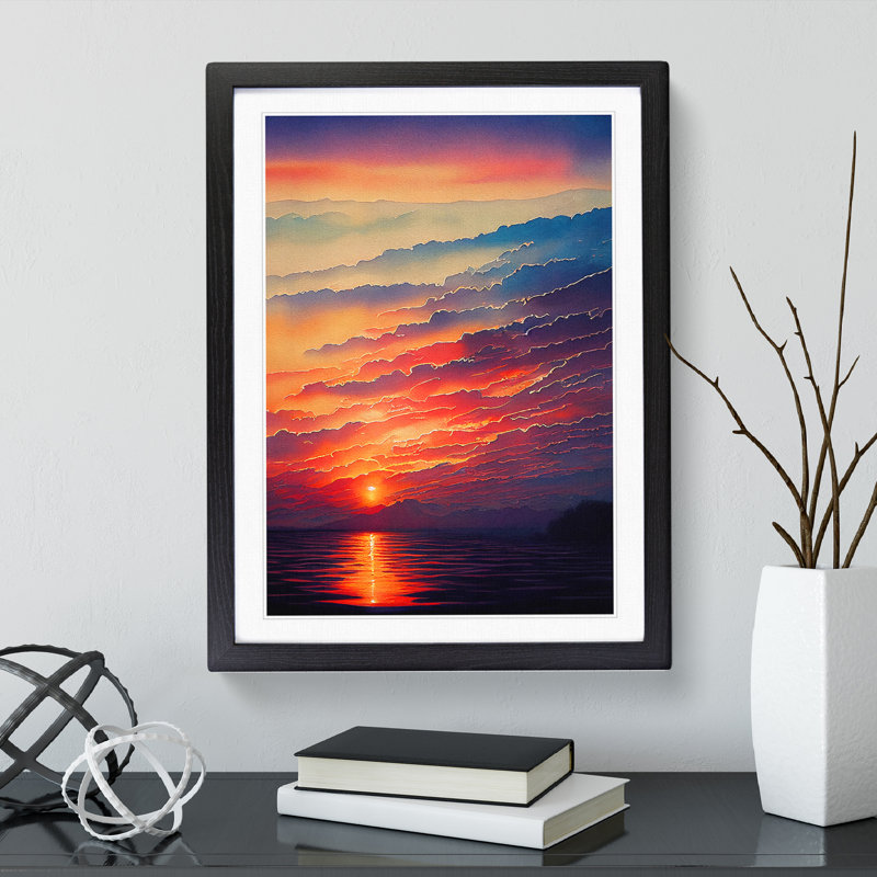 XV1022-3944X Shining Ocean Sunset - Print, White, 66cm H x 48cm W, Black Framed