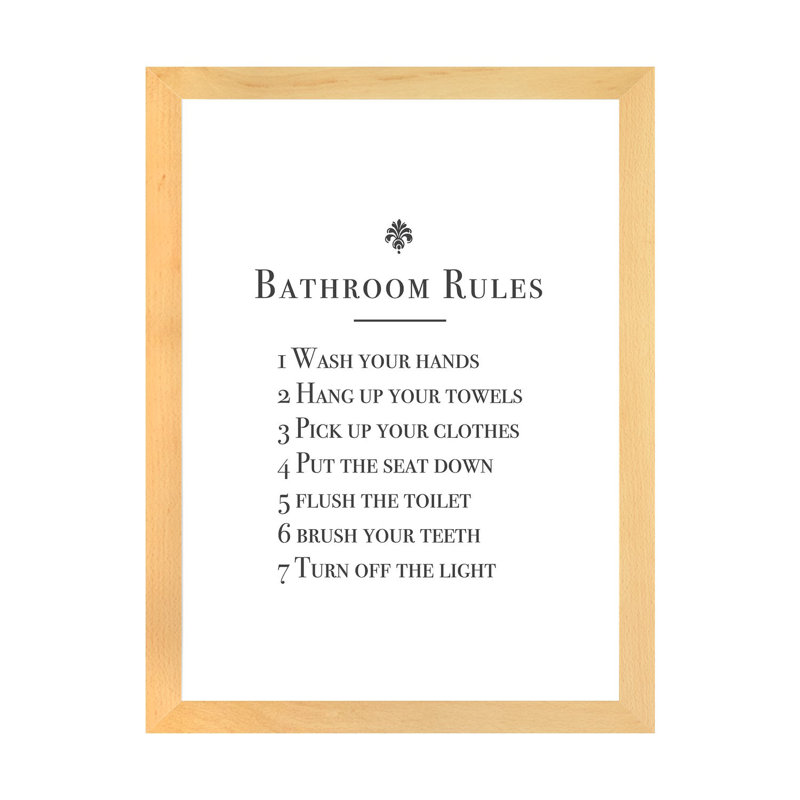 Salle de bain-impression d’art textuel, Blanc, H 24 po x l 16 po x P 1 po, Toile avec cadre en bois beige