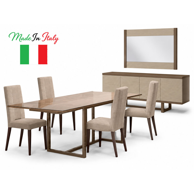 Infinity Dining Set, 7 Pieces: Table, Sideboard, Mirror, 4 Chairs