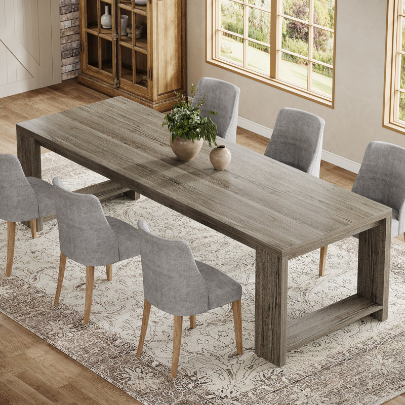 86.6 Inch Farmhouse Dining Table For 8-10, Large Wood Kitchen Table, Extra Long Rectangular Dinner Table, Taupe