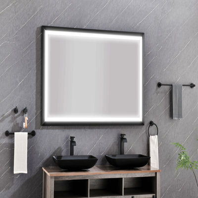Miroir de salle de bain 72 x 48 pouces à DEL avec cadre en aluminium, miroir de meuble-lavabo mural, anti-buée, mémoire, 3 couleurs, réglable en continu