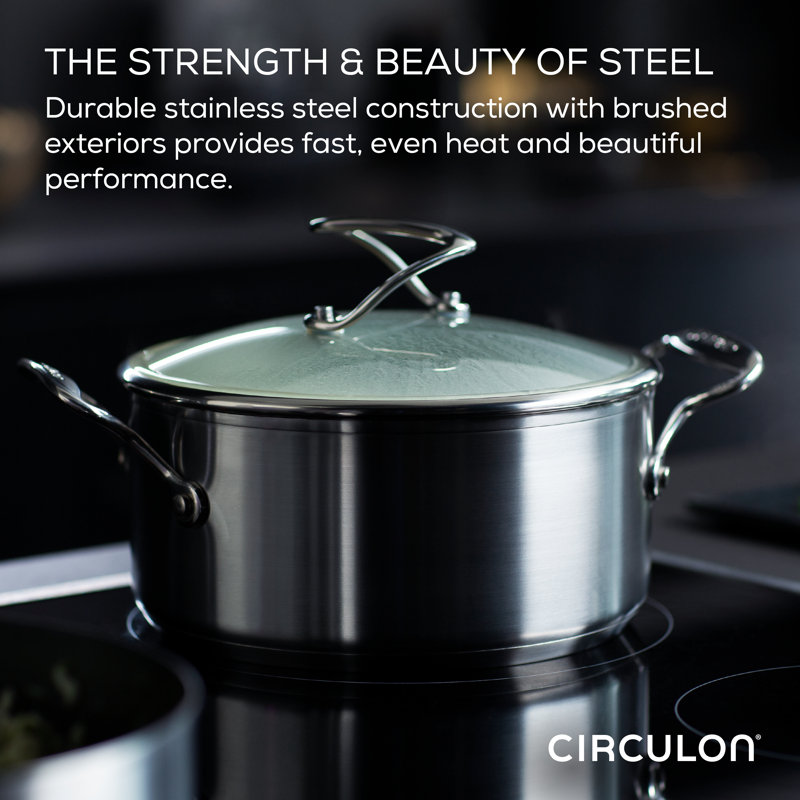 Circulon Stainless Steel Induction Cookware Set with SteelShield Hybrid Stainless and Nonstick Technology, 11 piece