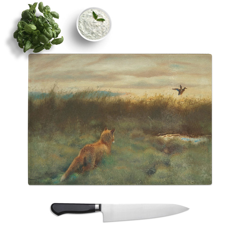 Fox and Duck by Bruno Liljefors Chopping Board, 0.4cm H x 20cm W x 28.5cm L
