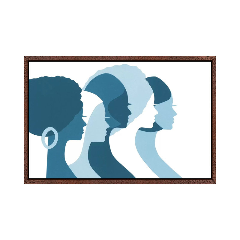 Women Profile In Blue by LouLouArtStudio - Print on Canvas, 45.72cm H x 66.04cm W x 3.81cm D, Classic Brown Wood Framed