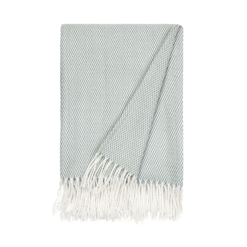 Herringbone Fringe Throw Blanket, Eucalyptus Green