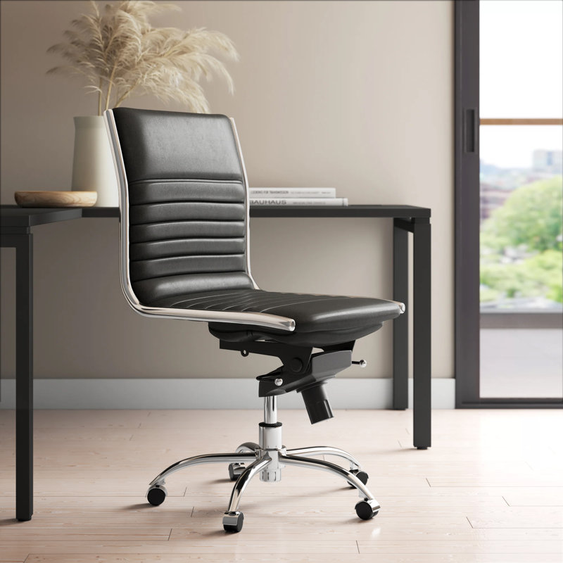 Chaise de travail Naida, Similicuir noir, Non
