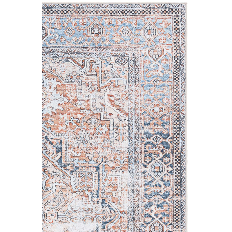 Vodeerick Orlando Felt/Velvet/Laminated Film Machine Washable Southwestern Rug in Orange/Blue, Rectangle 9' x 12'