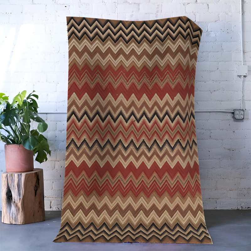 Tapis en polypropylène à motif de chevrons en coton à motif numérique Nauset, Tapis de couloir 4 pi 11 po x 9 pi 10 po