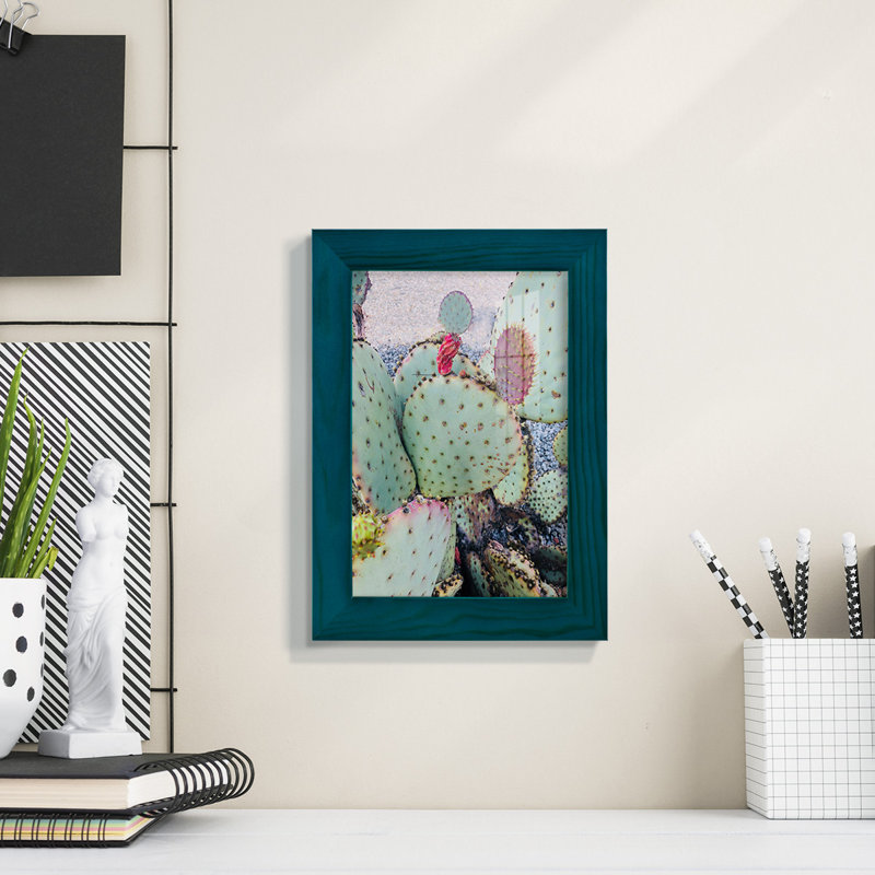 Rose vert cactus II encadré sur papier, H 7 po x l 5 po x P 1 po, Bleu