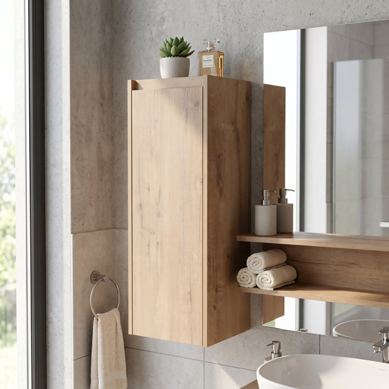 12" Bathroom Side Cabinet,Soft Close Doors,Float Mounting Design, Brown