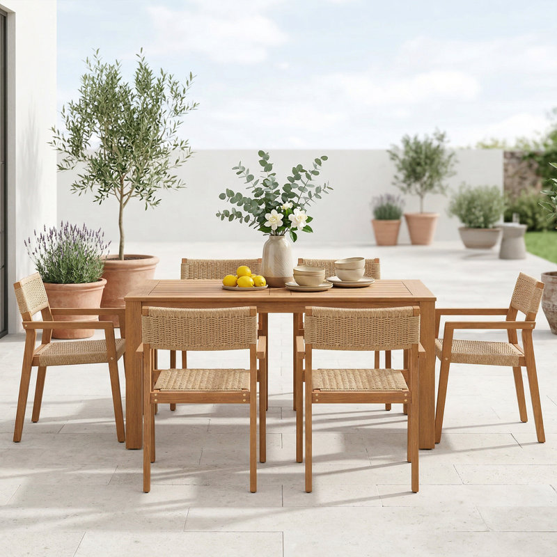 Kilani 7- Piece Outdoor Dining Set With Wood Table, Armchair