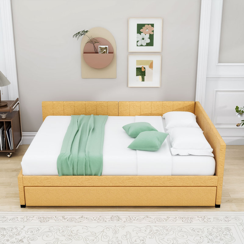 Yasmir Upholstered Sofa Daybed with Trundle, Yellow, Full
