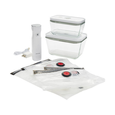 ZWILLING Fresh & Save 7-pc Vacuum Sealer Machine Starter Set, Sous Vide Bags, Meal prep, Airtight Food Storage Containers Glass