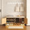 Banc de rangement cannelé pour chaussures avec capteur de lumière à DEL, banc d'entrée avec tablette réglable et coussin de siège en lin, armoire à chaussures moderne pour chambre à coucher ou couloir