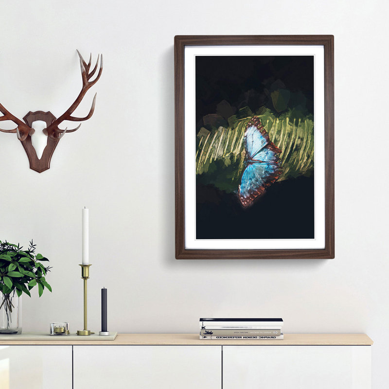 Blue Butterfly in Abstract - Picture Frame Graphic Art Print, Walnut Framed, 87cm H x 62cm W x 2cm D