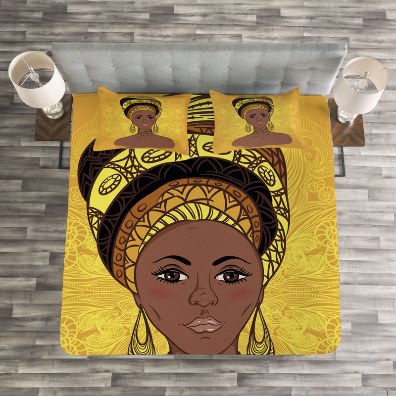 Adylyn ellow/Brown/Black Microfiber Bedspread Set, 220 x 264 cm