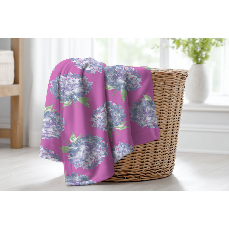 Couverture en velours de molleton Hydrangea Love, Motif floral rose, L 60 po x l 50 po