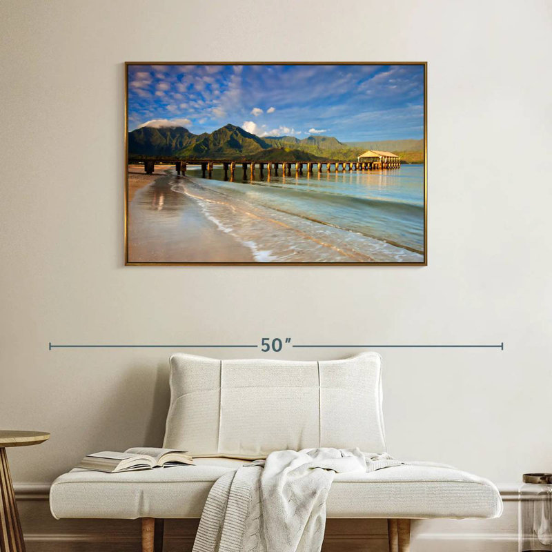 Quai Hanalei Bay, Cadre flottant doré, 40 po x 27 po
