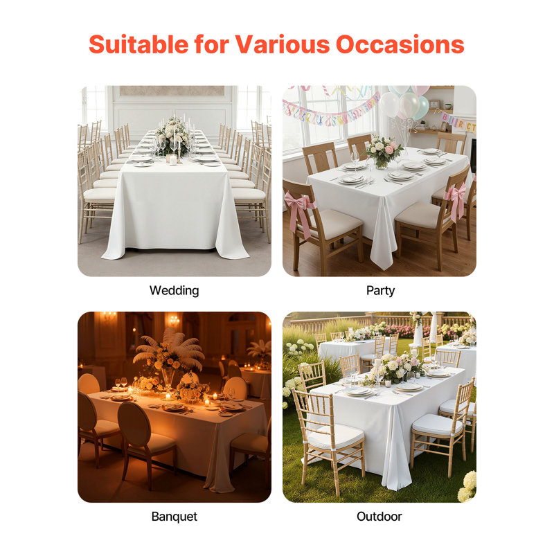 Nappes blanches pour tables rectangulaires, paquet de 6, 60 po x 102 po, vêtements de table réutilisables et lavables à la machine, housses de table en tissu de polyester infroissable pour mariage, fête, banquet