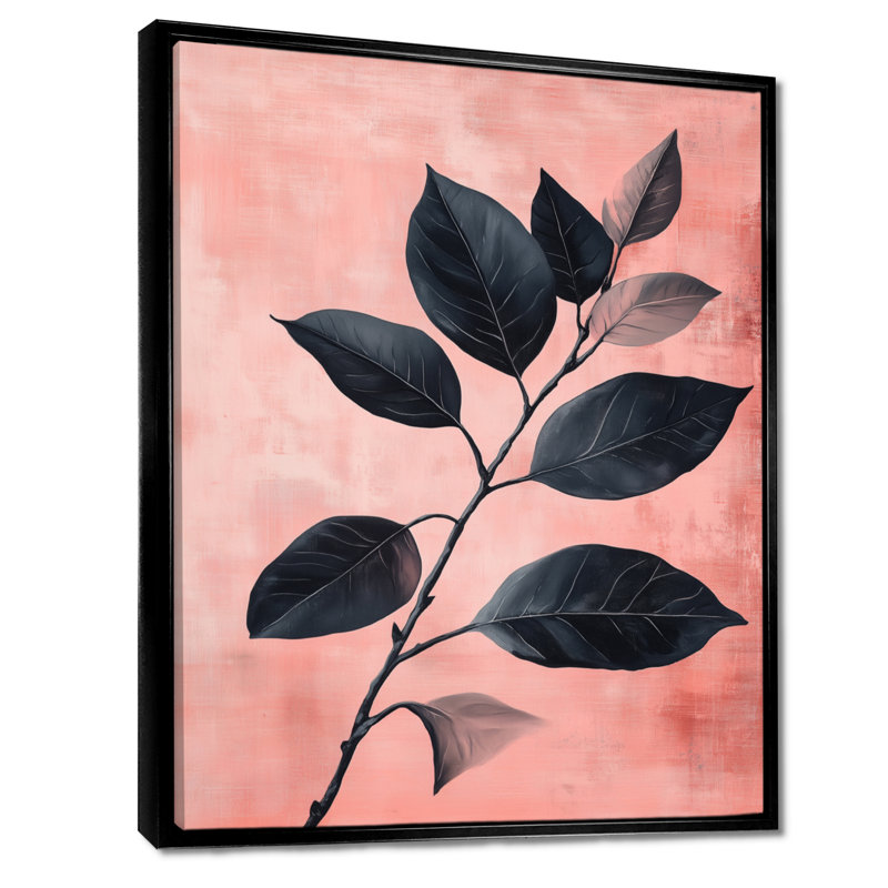 Branche de feuilles de charbon de bois - Décoration murale sur toile encadrée avec feuillage, H 32 po x l 24 po