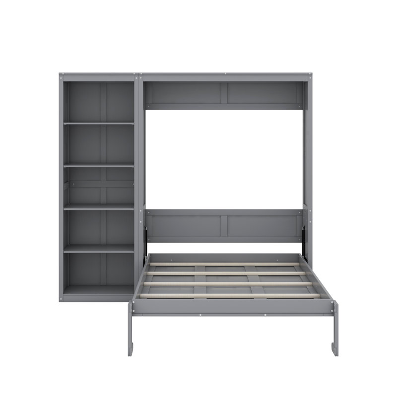 Queen Size Murphy Bed Wall Bed With Shelves, Queen, Gray