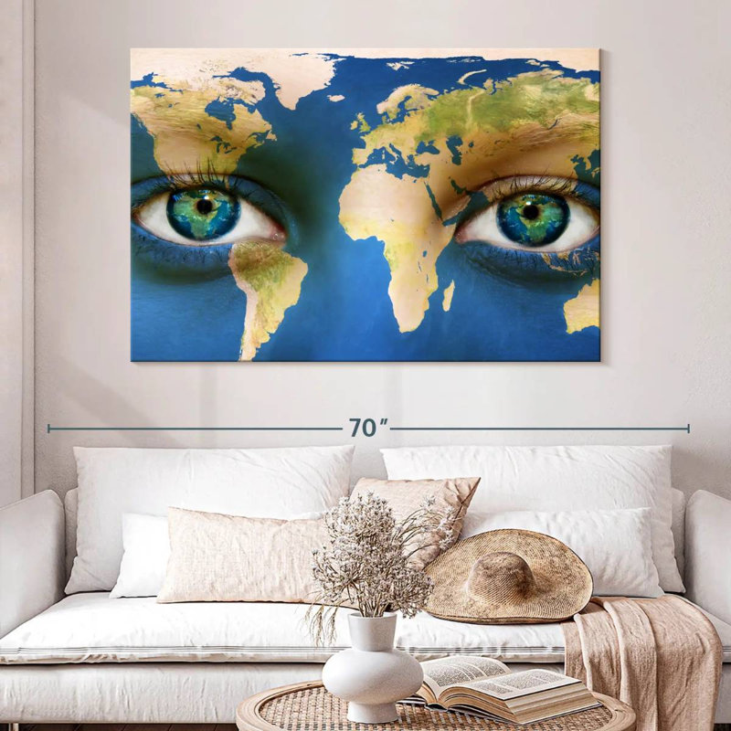 Aliaz Blue Eyes World Map, 34" H x 51" W
