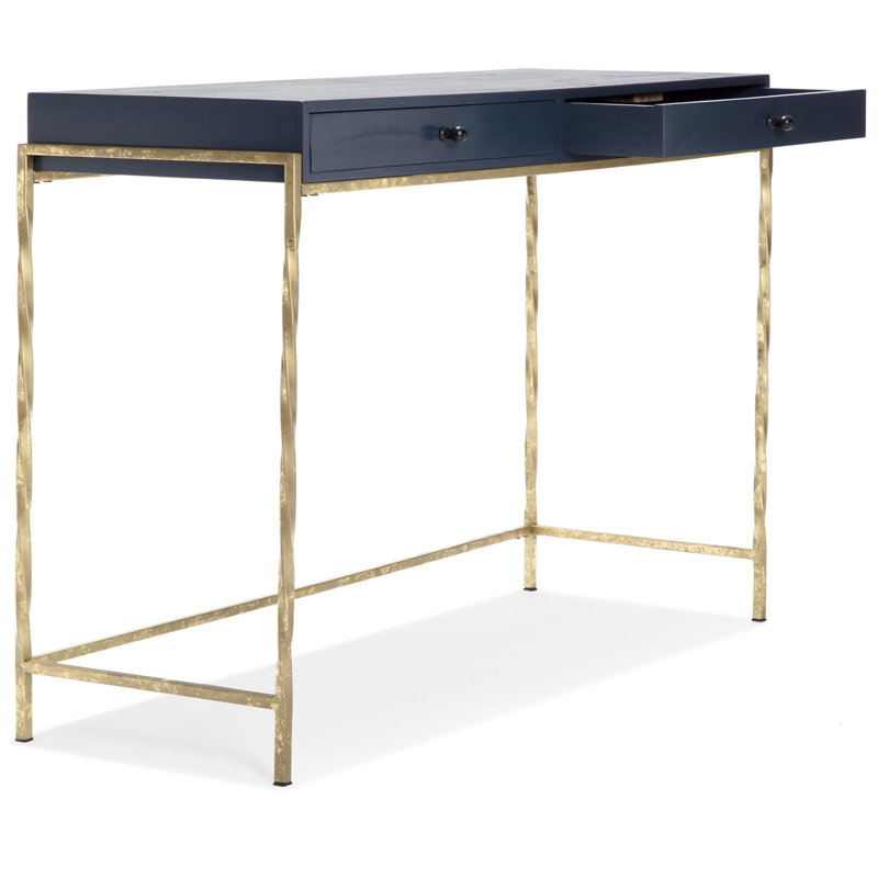Navy Blue and Gold Wood Console Table with Storage