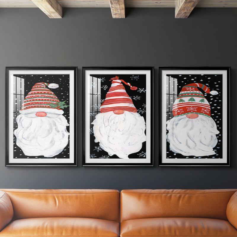 Winter Home Gnome - Impression sur mesure encadrée de qualité supérieure - 3 pièces, H 27 po x l 39 po, Noir
